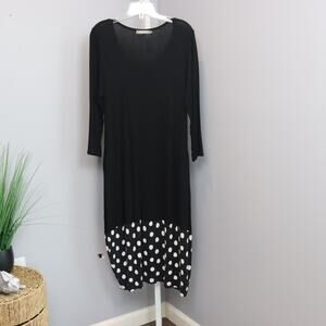 Alembika Dress Size 4 Black Polka Dot Hem Tunic Israel Stretch Midi